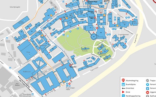 Karta över Karolinsk Universitetssjukhuset Solna