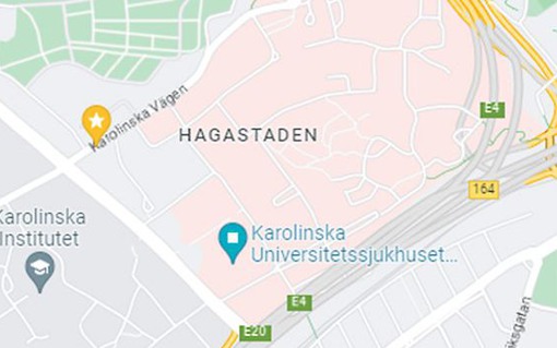 Översiktskarta för verksamhetssidor, av Karolinska Universitetssjukhuset Solna.