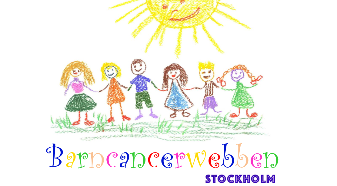 En teckning som visar glada barn på rad och en sol.