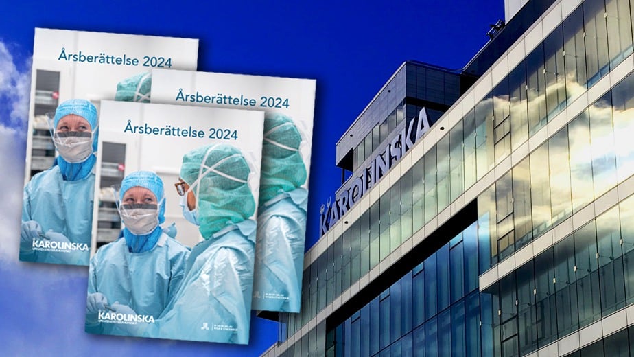 Årsberättelsen 2024 omslag på Karolinska fasad