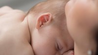 Nyfödd bebis ligger hud mot hud med sin mor