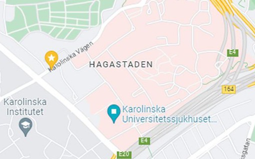 Översiktskarta för verksamhetssidor, av Karolinska Universitetssjukhuset Solna.