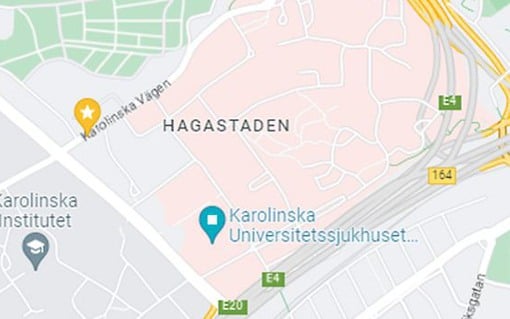 Översiktskarta för verksamhetssidor, av Karolinska Universitetssjukhuset Solna.