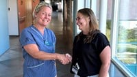 Catarina Pommer, sjukhuschef, Norrtälje sjukhus och Susanne Wallberg, verksamhetschef, Karolinska Universitetssjukhuset.