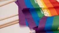 Prideflaggor med Karolinskaloggan