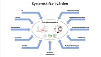 Illustration över elva viktiga områden vid implemntering av precisionsmedicin