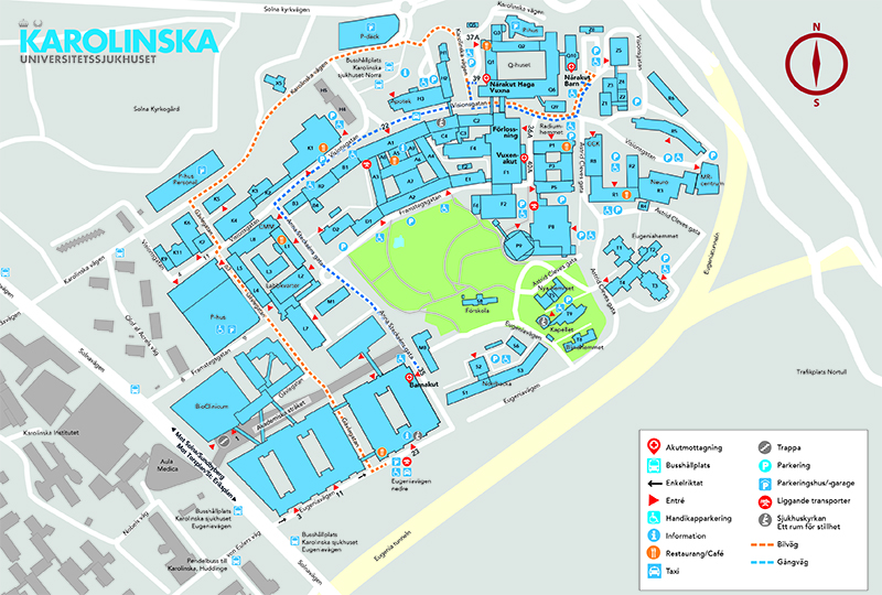 Karta över sjukhusområdet Karolinska Solna