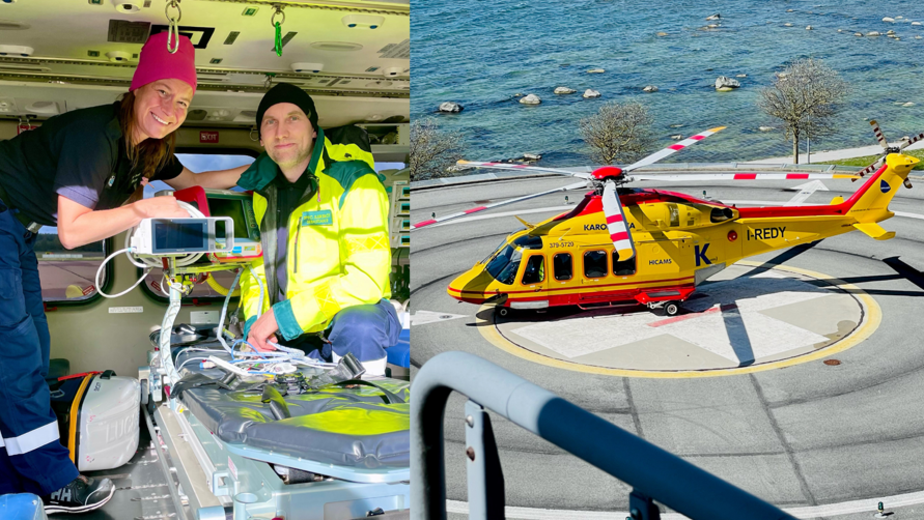 Sarah Jevrém och Sebastian Rennerskog jobbar i AITT-helikoptern