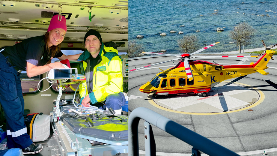 Sarah Jevrém och Sebastian Rennerskog jobbar i AITT-helikoptern