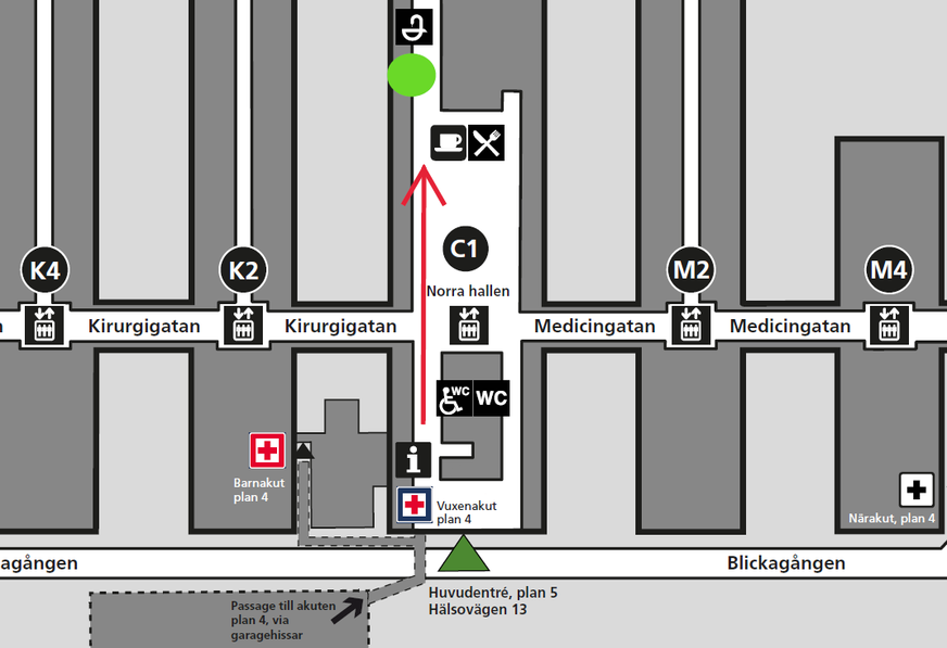 Översiktskarta över Karolinska Universitetssjukhus Huddinge